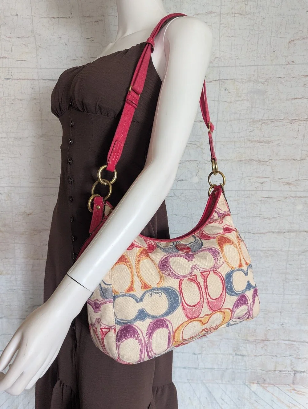 Coach Pink Signature Canvas Shoulder Bag